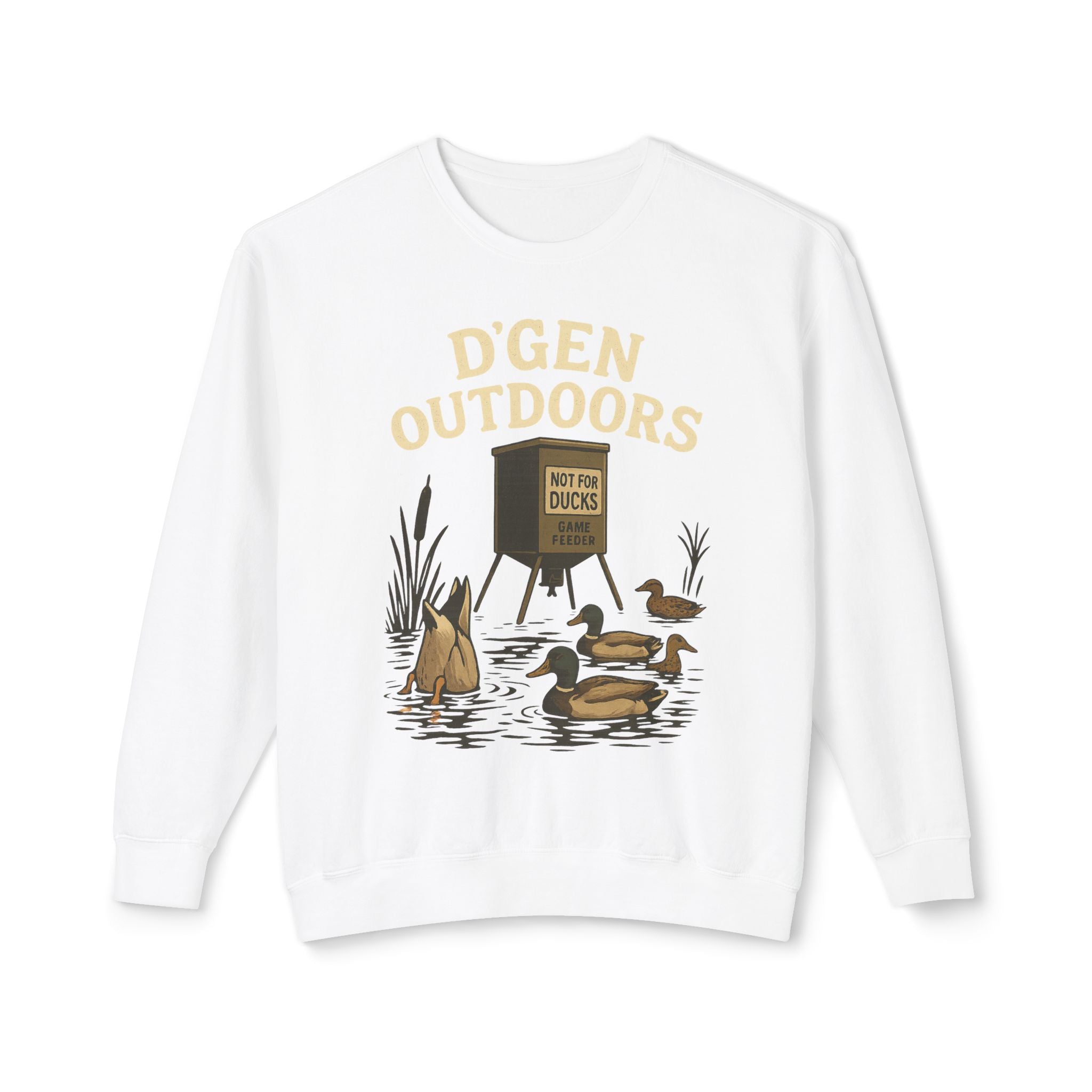 D'Gen Outdoors Duck Blind Crewneck Sweatshirt — 'Not For Ducks' Waterfowl Hunting Design
