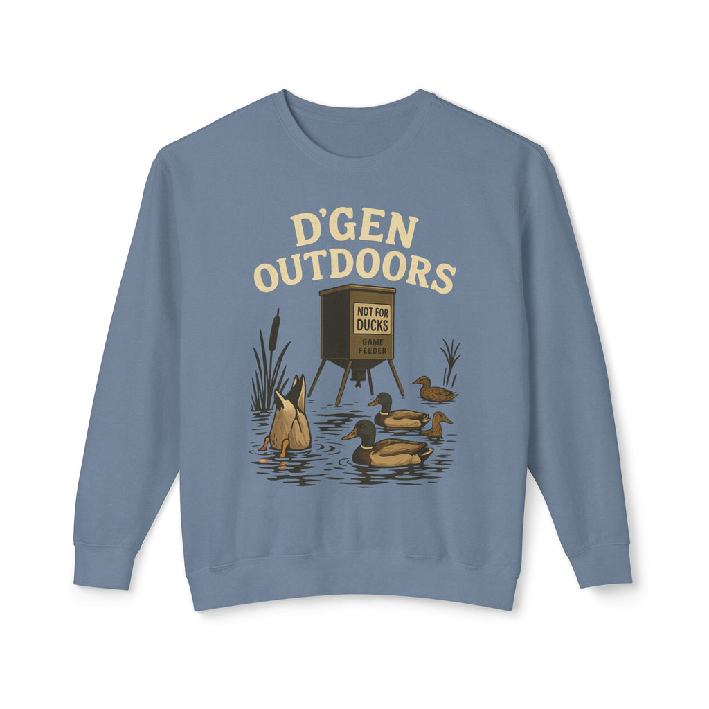 D'Gen Outdoors Duck Blind Crewneck Sweatshirt — 'Not For Ducks' Waterfowl Hunting Design