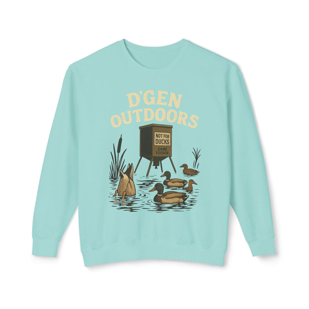 D'Gen Outdoors Duck Blind Crewneck Sweatshirt — 'Not For Ducks' Waterfowl Hunting Design