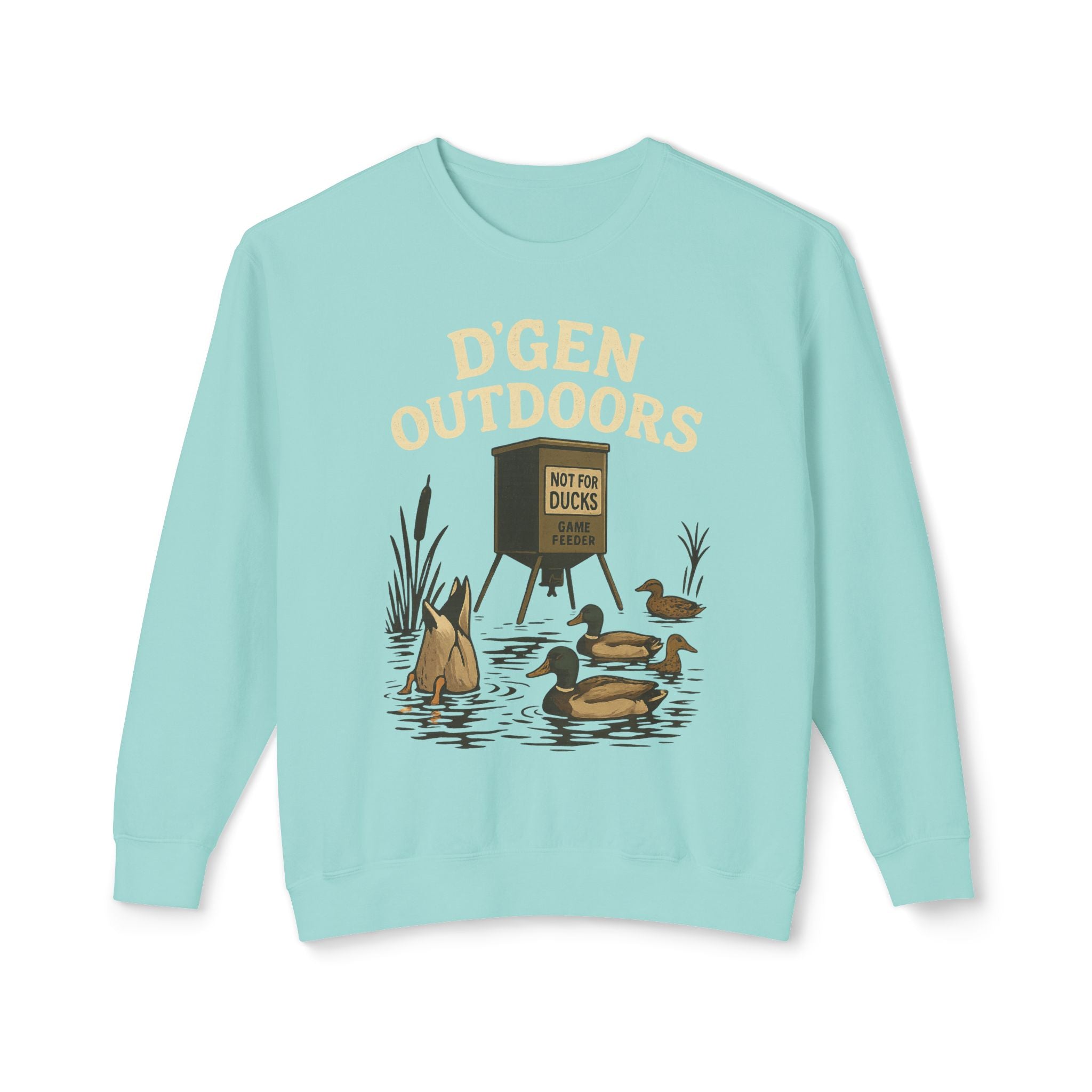 D'Gen Outdoors Duck Blind Crewneck Sweatshirt — 'Not For Ducks' Waterfowl Hunting Design