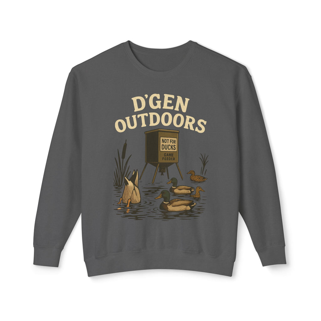 D'Gen Outdoors Duck Blind Crewneck Sweatshirt — 'Not For Ducks' Waterfowl Hunting Design