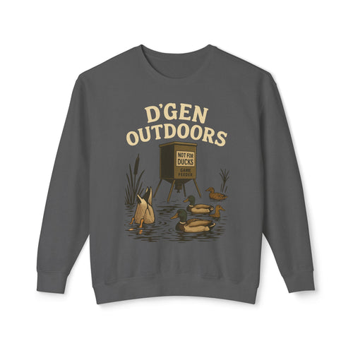 D'Gen Outdoors Duck Blind Crewneck Sweatshirt — 'Not For Ducks' Waterfowl Hunting Design