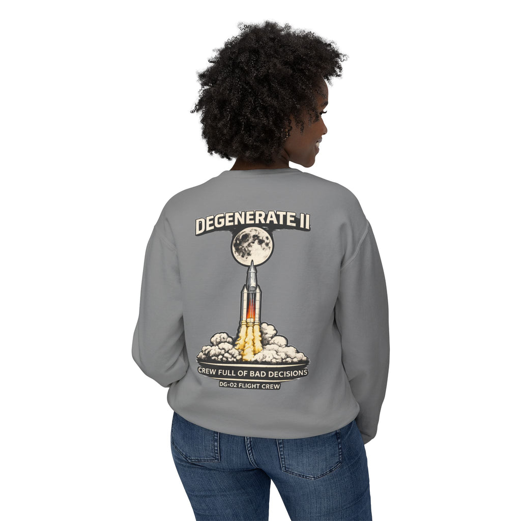 Space Logo Rocket Launch Crewneck Sweatshirt — Lightweight White Casual Pullover