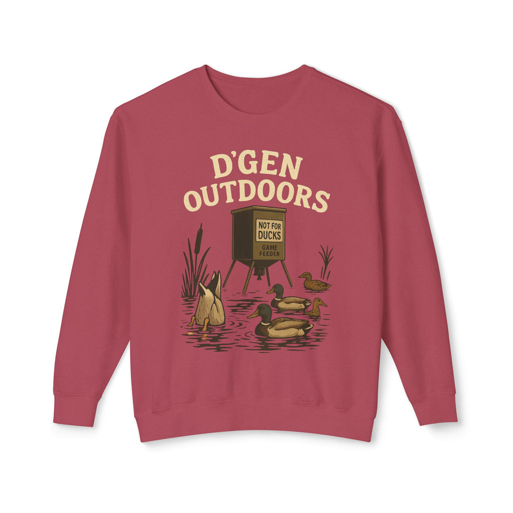 D'Gen Outdoors Duck Blind Crewneck Sweatshirt — 'Not For Ducks' Waterfowl Hunting Design