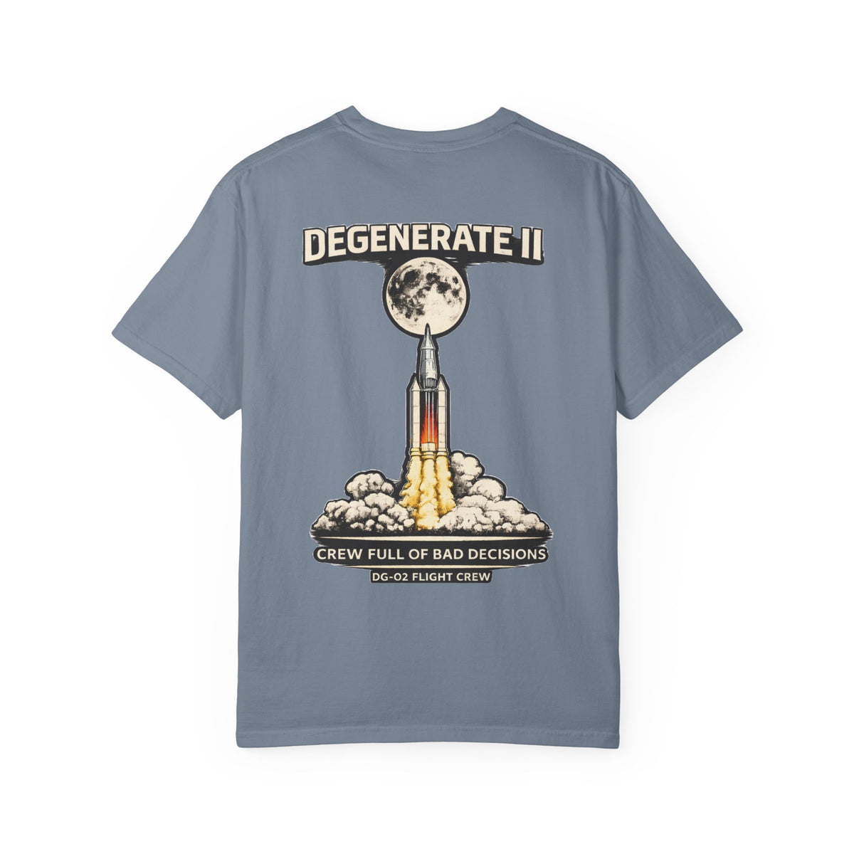 T-Shirt — "Degenerate II" Rocket Launch Crew Graphic Tee