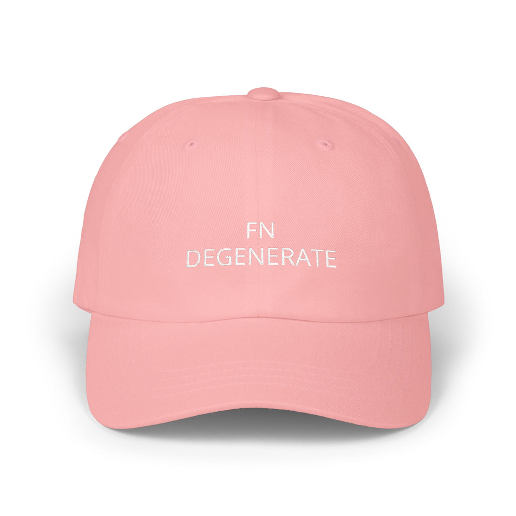 White Words “FN DEGENERATE” Embroidered Dad Cap at
