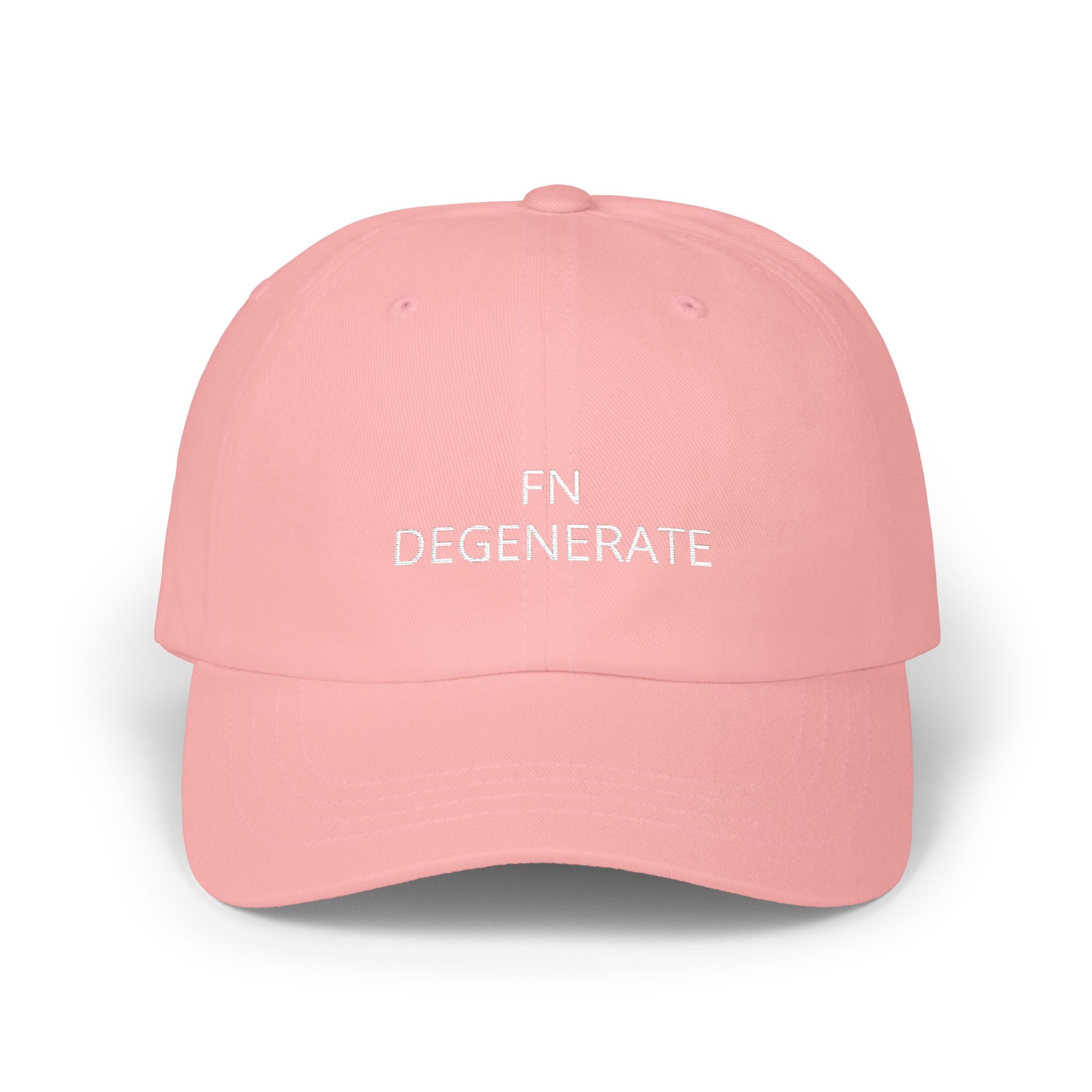 White Words “FN DEGENERATE” Embroidered Dad Cap at