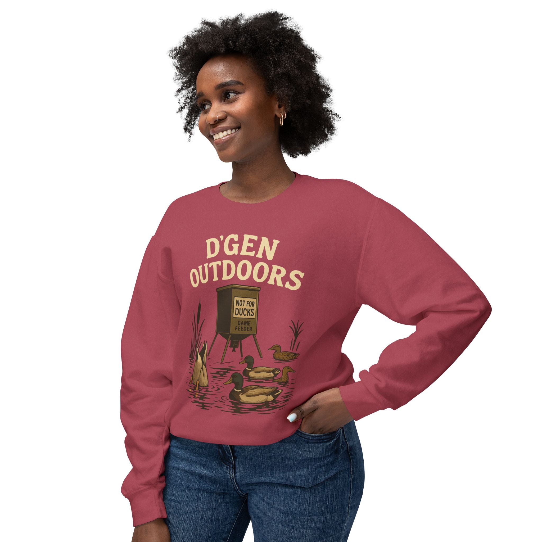 D'Gen Outdoors Duck Blind Crewneck Sweatshirt — 'Not For Ducks' Waterfowl Hunting Design