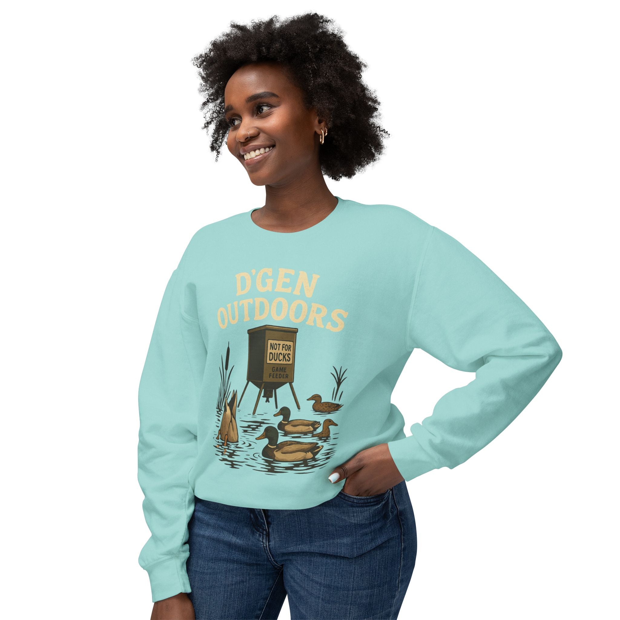 D'Gen Outdoors Duck Blind Crewneck Sweatshirt — 'Not For Ducks' Waterfowl Hunting Design