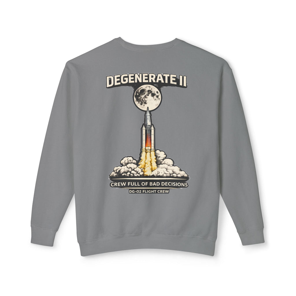 Space Logo Rocket Launch Crewneck Sweatshirt — Lightweight White Casual Pullover