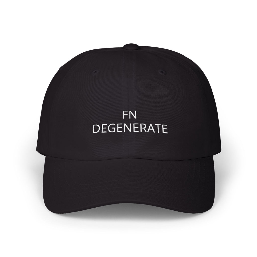 White Words “FN DEGENERATE” Embroidered Dad Cap at