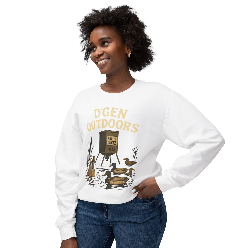D'Gen Outdoors Duck Blind Crewneck Sweatshirt — 'Not For Ducks' Waterfowl Hunting Design