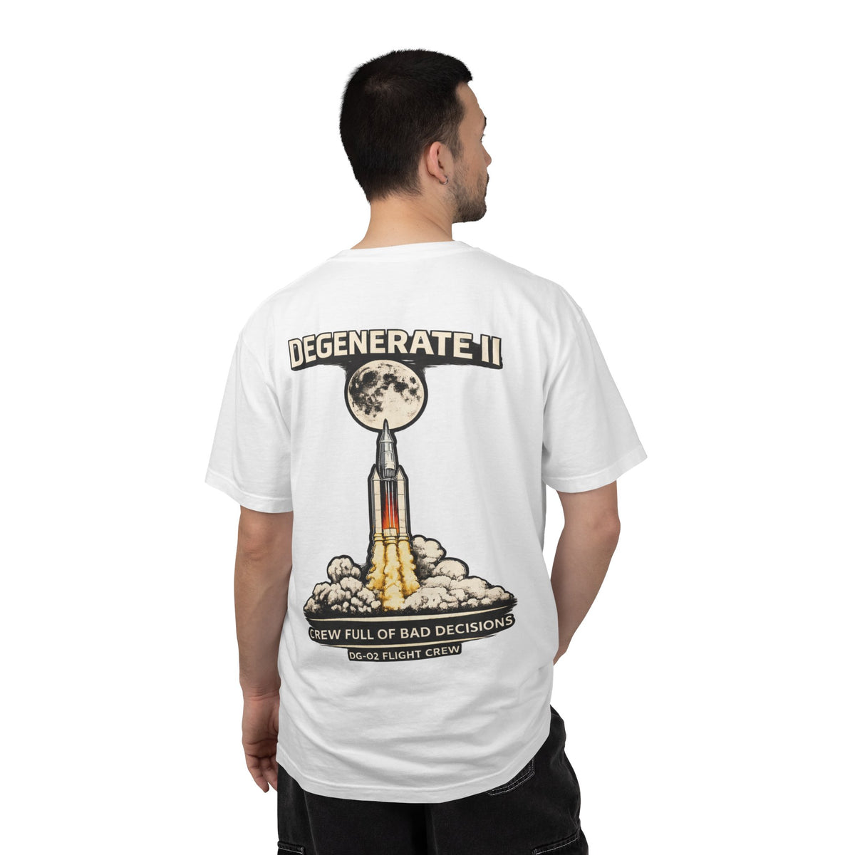 T-Shirt — "Degenerate II" Rocket Launch Crew Graphic Tee
