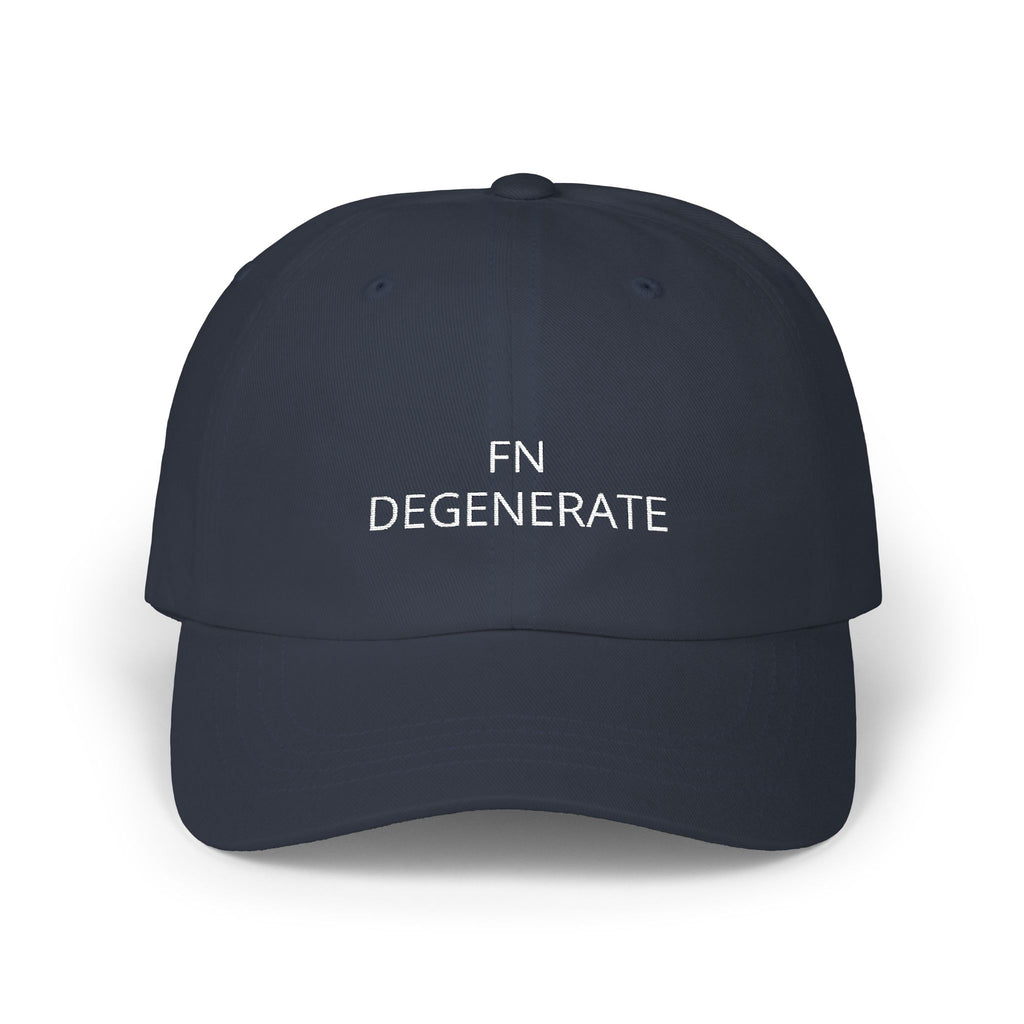 White Words “FN DEGENERATE” Embroidered Dad Cap at
