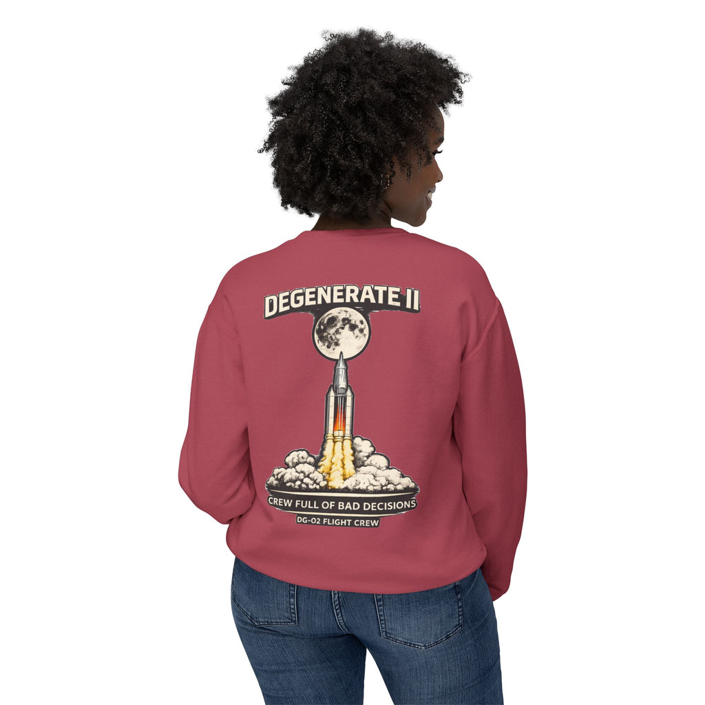 Space Logo Rocket Launch Crewneck Sweatshirt — Lightweight White Casual Pullover