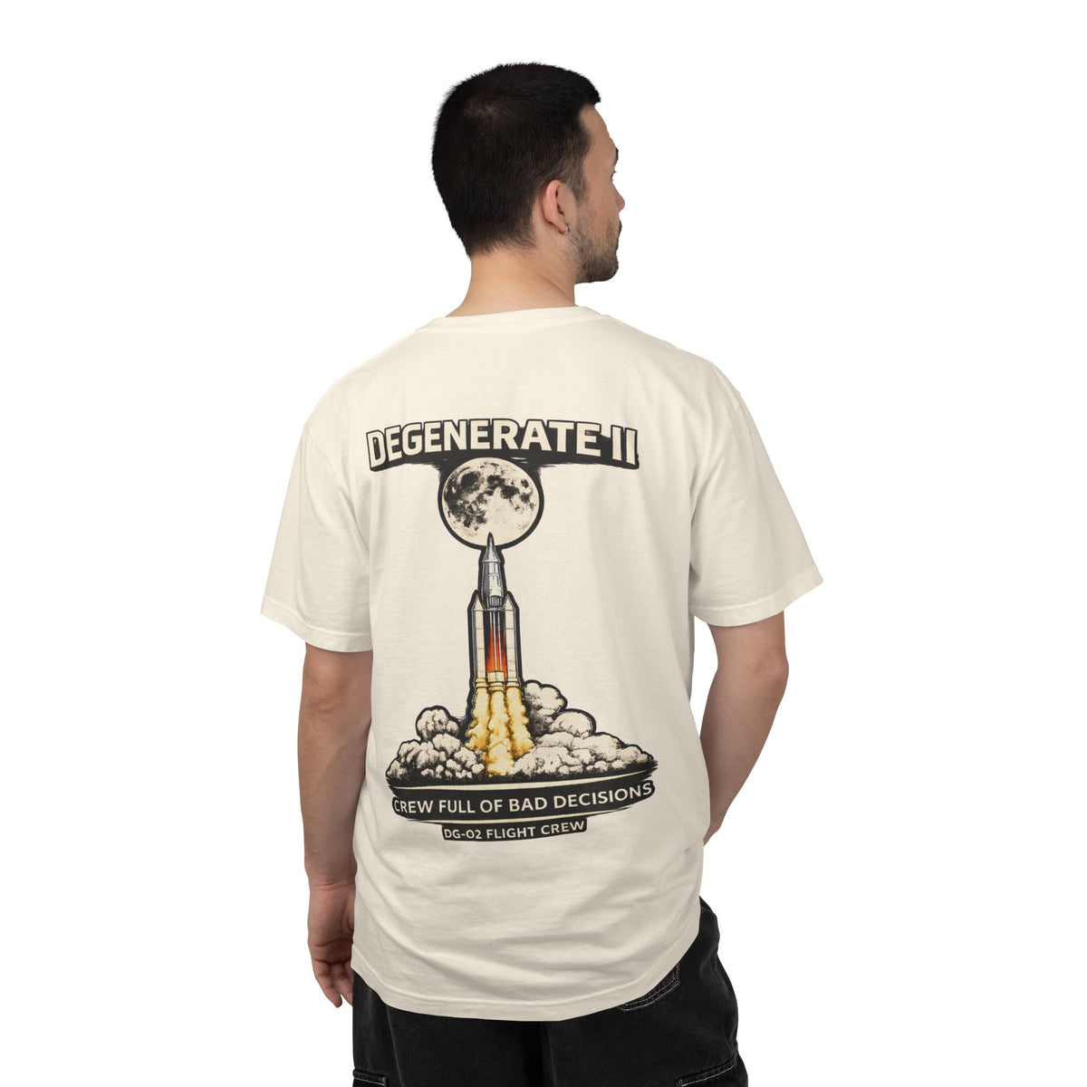 T-Shirt — "Degenerate II" Rocket Launch Crew Graphic Tee