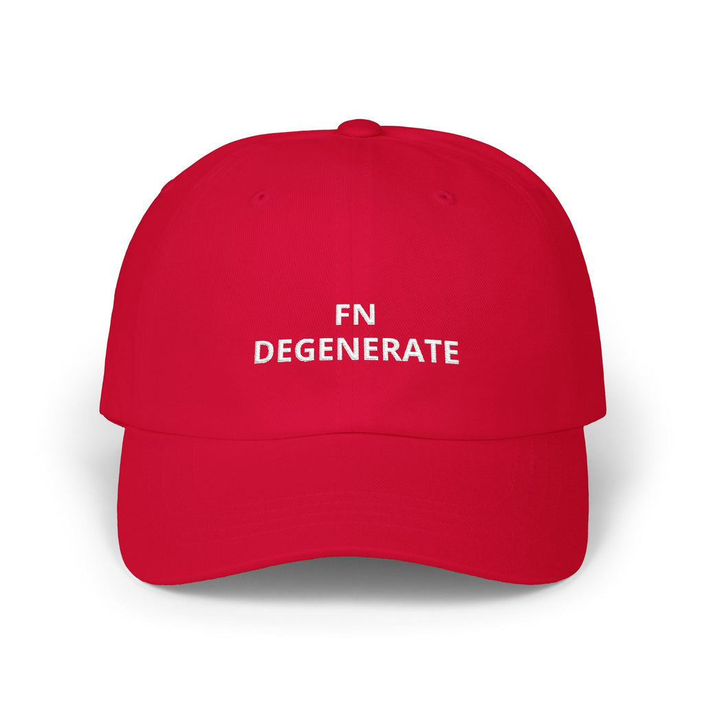 White Words “FN DEGENERATE” Embroidered Dad Cap at
