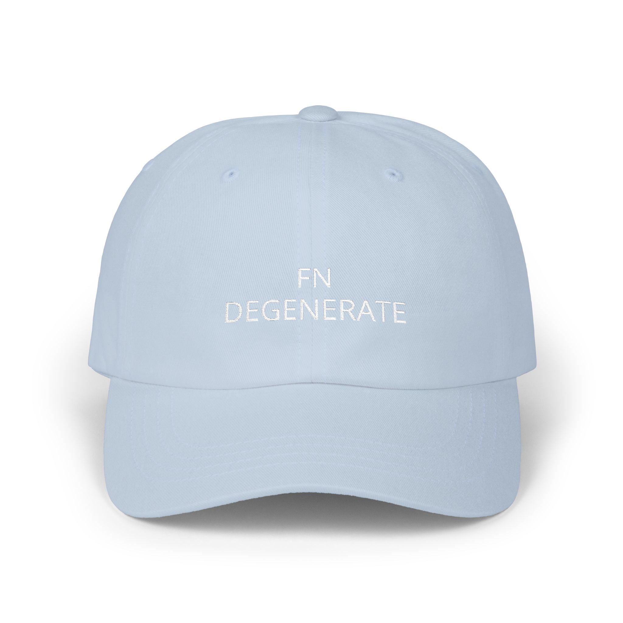 White Words “FN DEGENERATE” Embroidered Dad Cap at