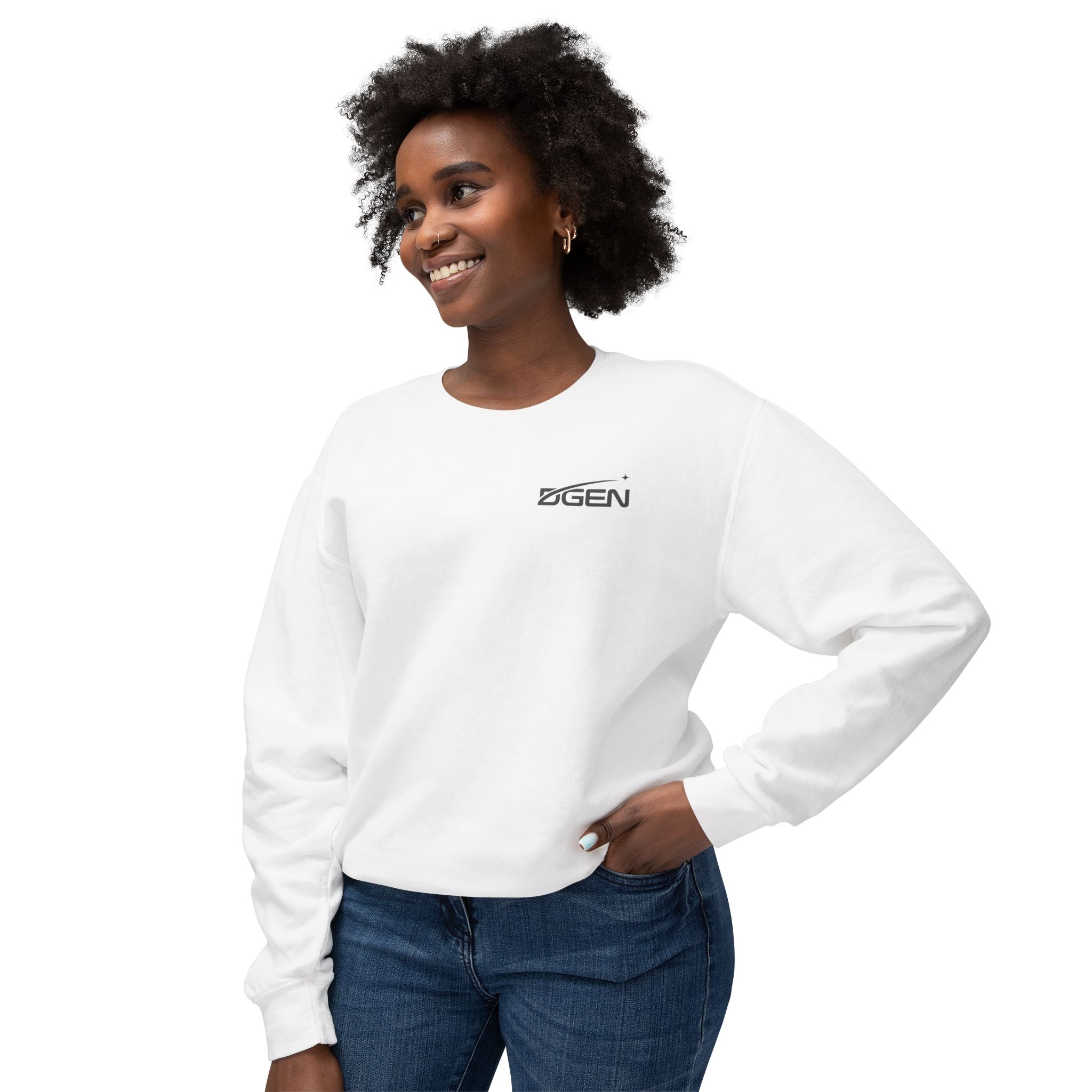 Space Logo Rocket Launch Crewneck Sweatshirt — Lightweight White Casual Pullover