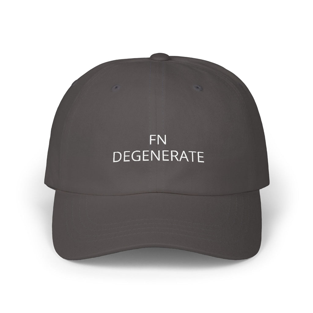 White Words “FN DEGENERATE” Embroidered Dad Cap at